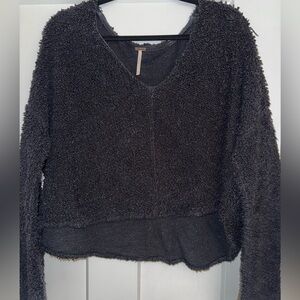 Free People Cropped Black Fuzzy Sweater